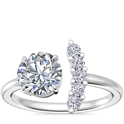Crescent Pavé Diamond Open Engagement Ring in Platinum (1/10 ct. tw.)